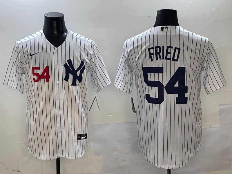 Men New York Yankees #54 Fried White Stripe Game Nike 2025 MLB Jersey style 4